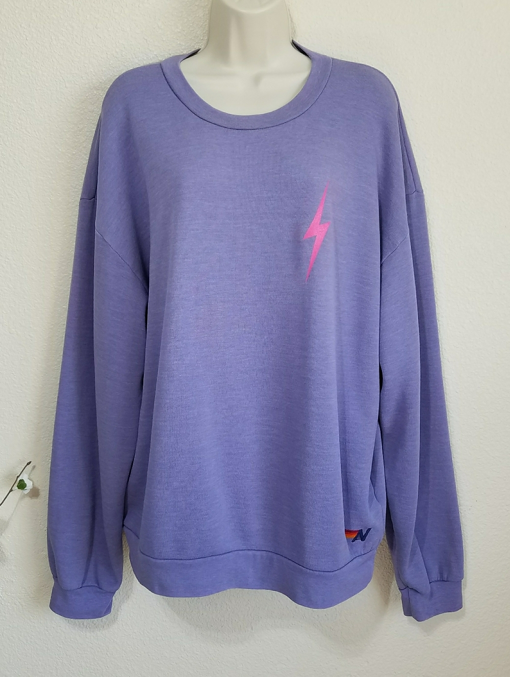 Aviator Nation Bolt 2 Relaxed Crew Sweatshirt in Lavender Neon Pink